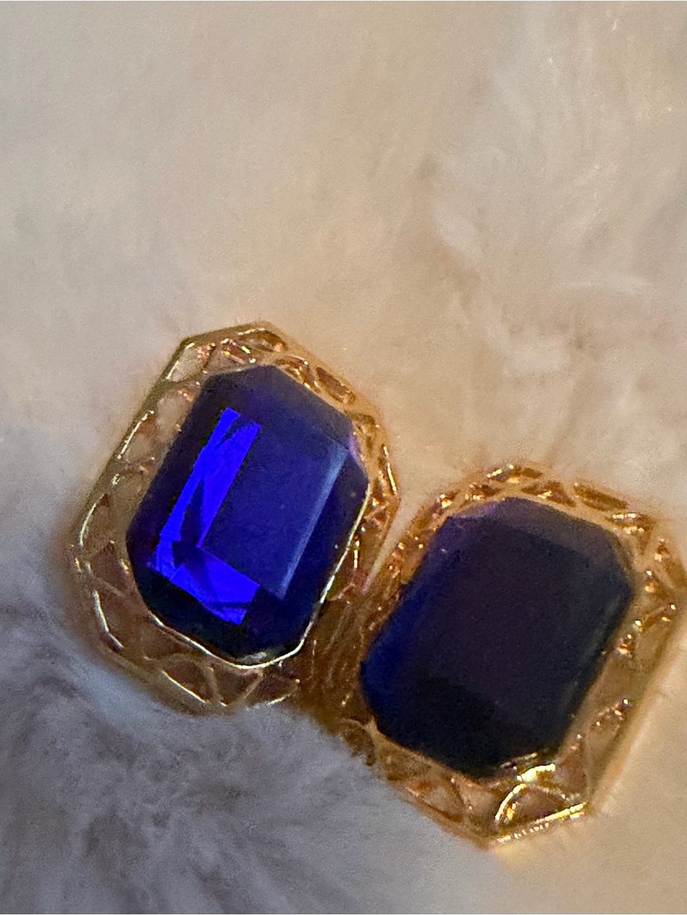 Gold-Trim Blue Gemstone Clip-On Earrings - Women's Jewelry
